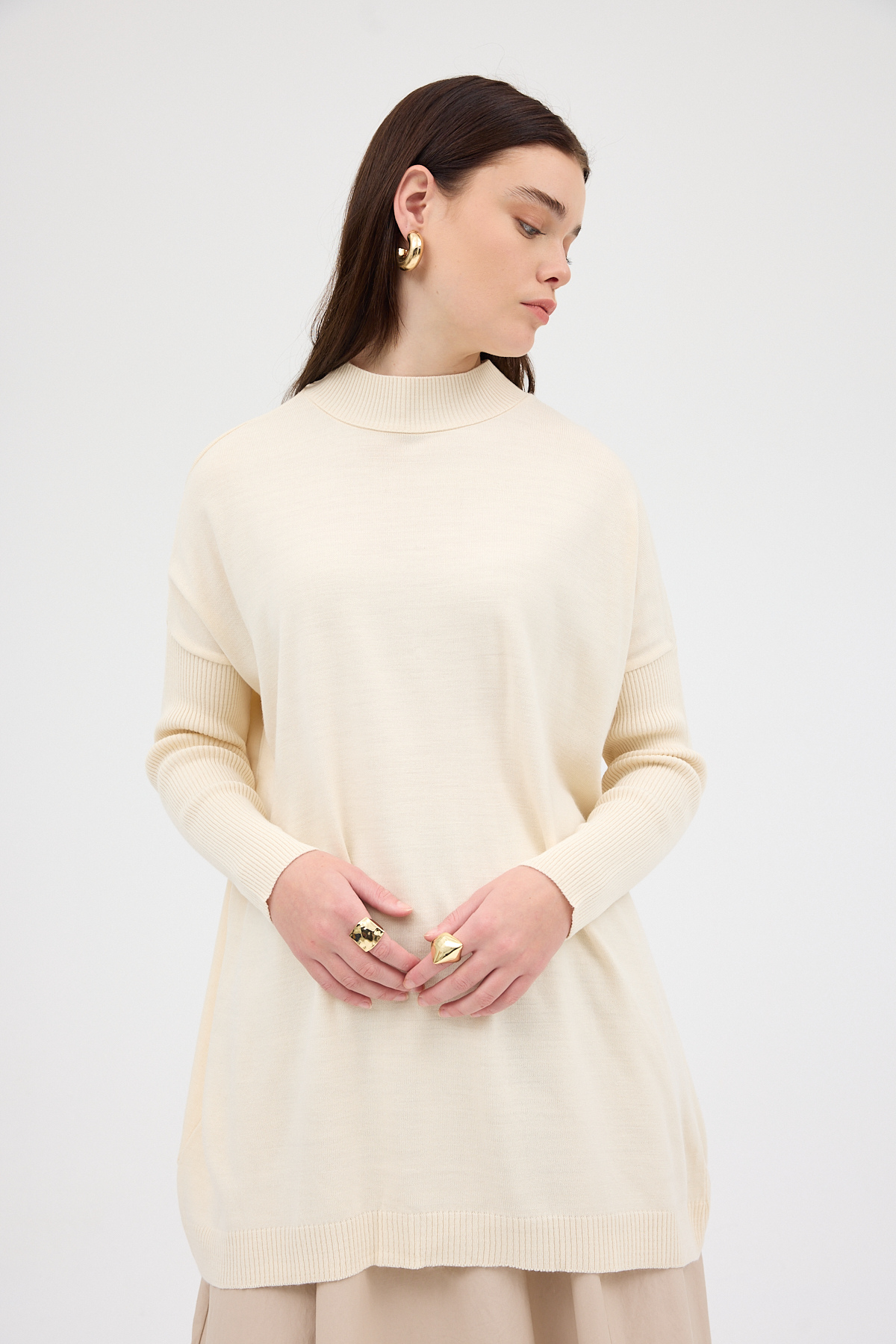 Ekru Balıkçı Yaka Triko Tunik 5315 - 6