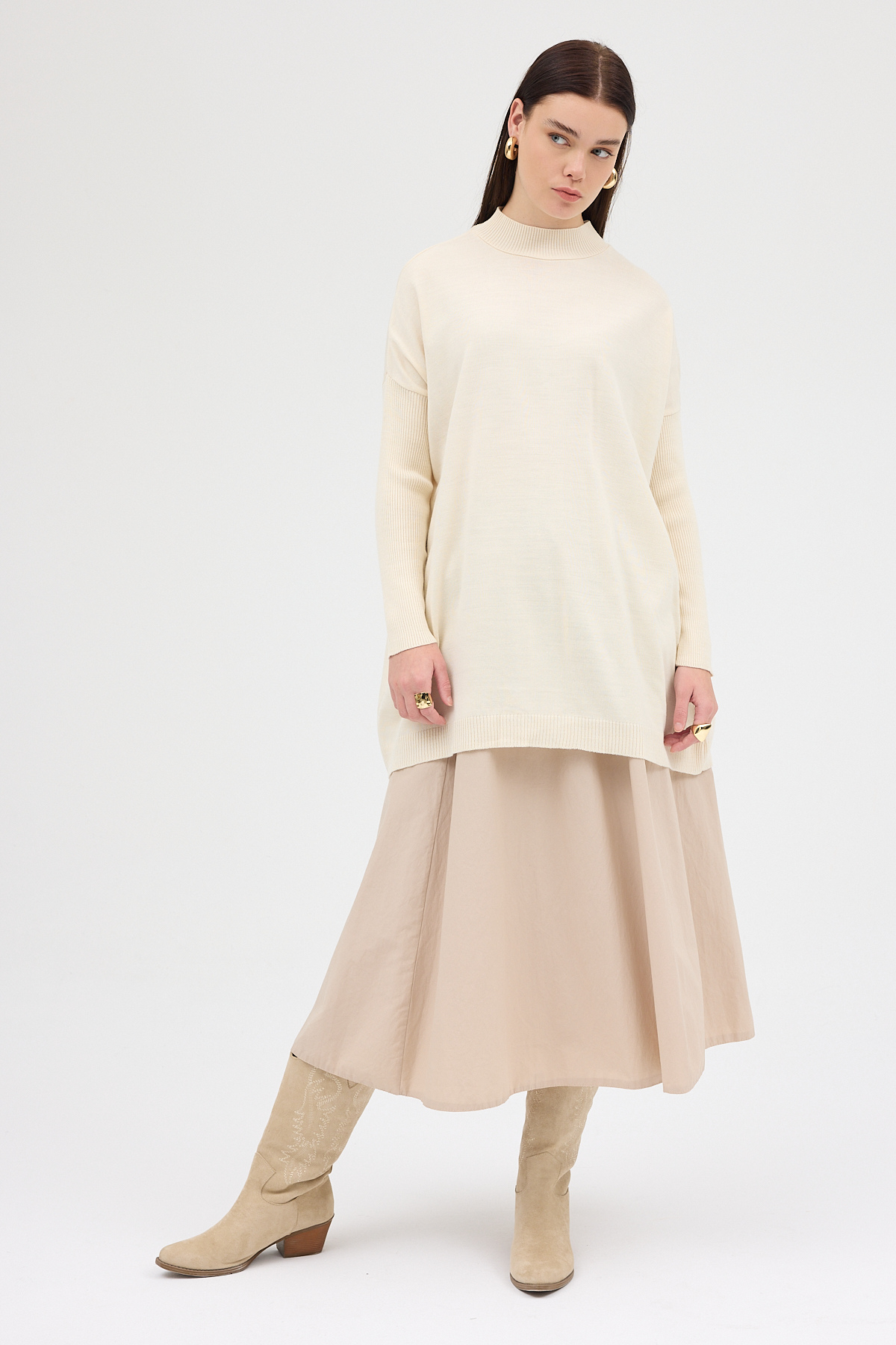 Ekru Balıkçı Yaka Triko Tunik 5315 - 3