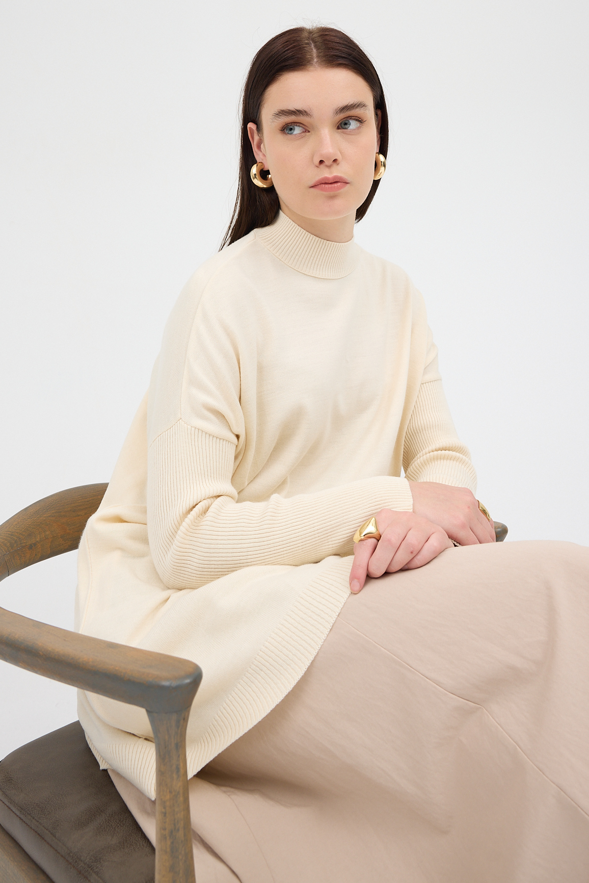 Ekru Balıkçı Yaka Triko Tunik 5315 - 4