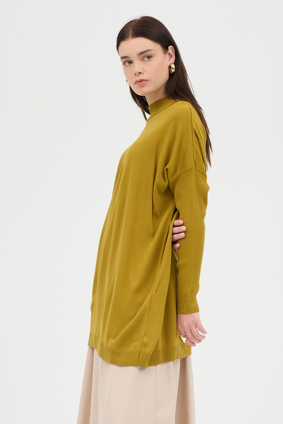 Yağ Yeşili Balıkçı Yaka Triko Tunik 5315 - 1