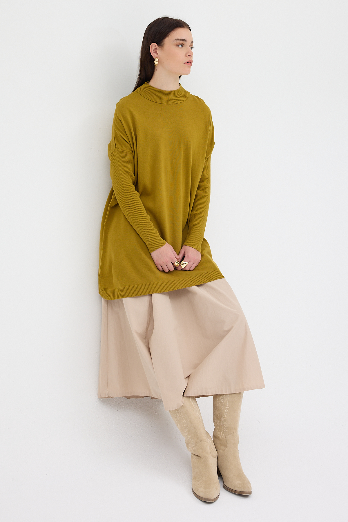 Yağ Yeşili Balıkçı Yaka Triko Tunik 5315 - 3