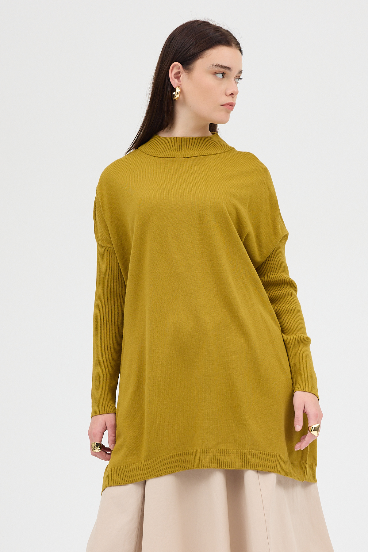 Yağ Yeşili Balıkçı Yaka Triko Tunik 5315 - 7