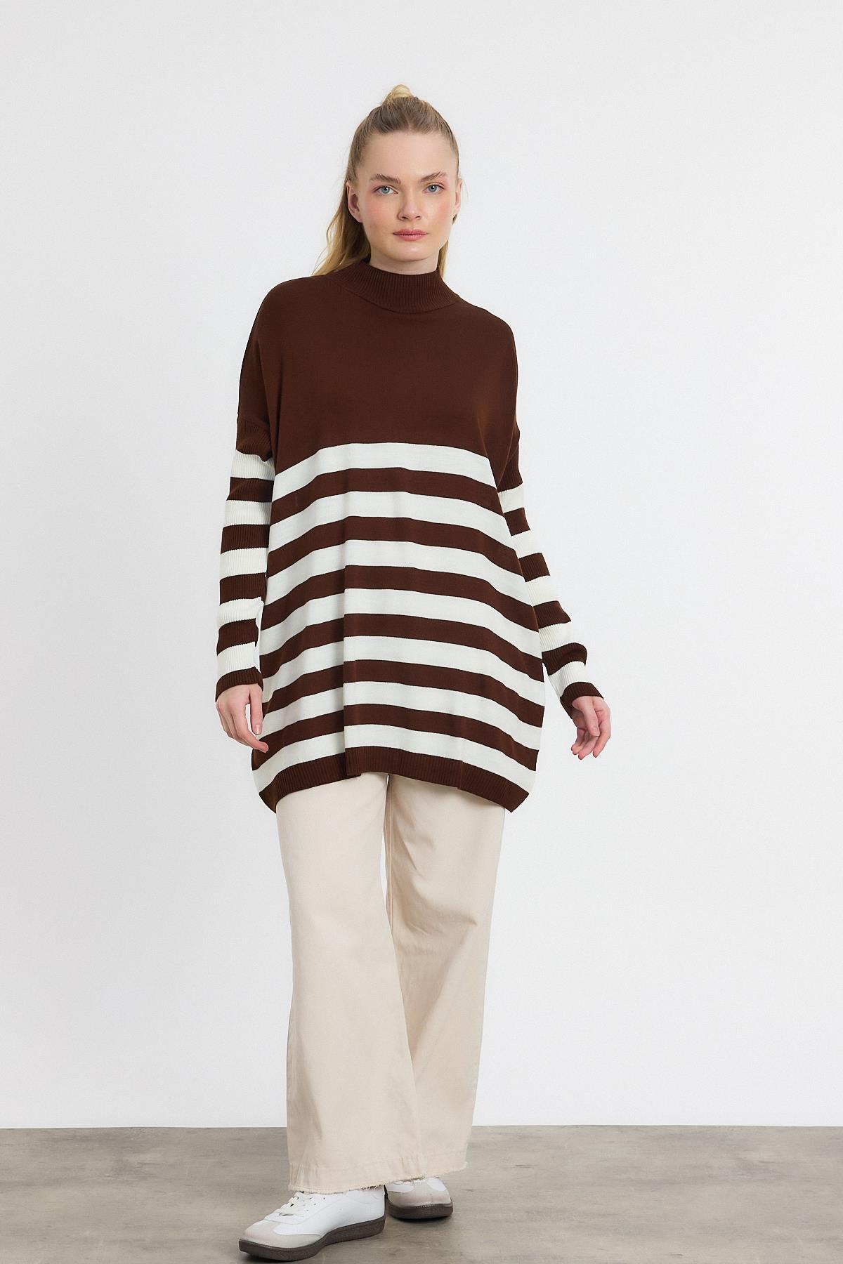 5325 Kalın Çizgili Tunik Acı Kahve - RAYS