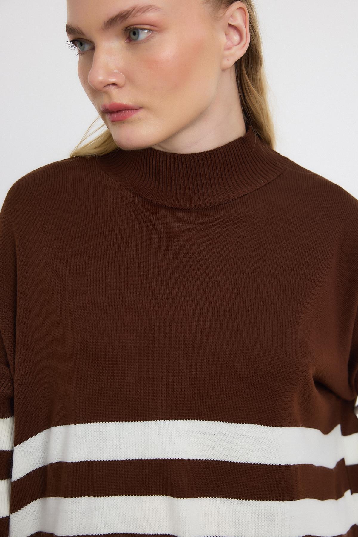 5325 Kalın Çizgili Tunik Acı Kahve - RAYS