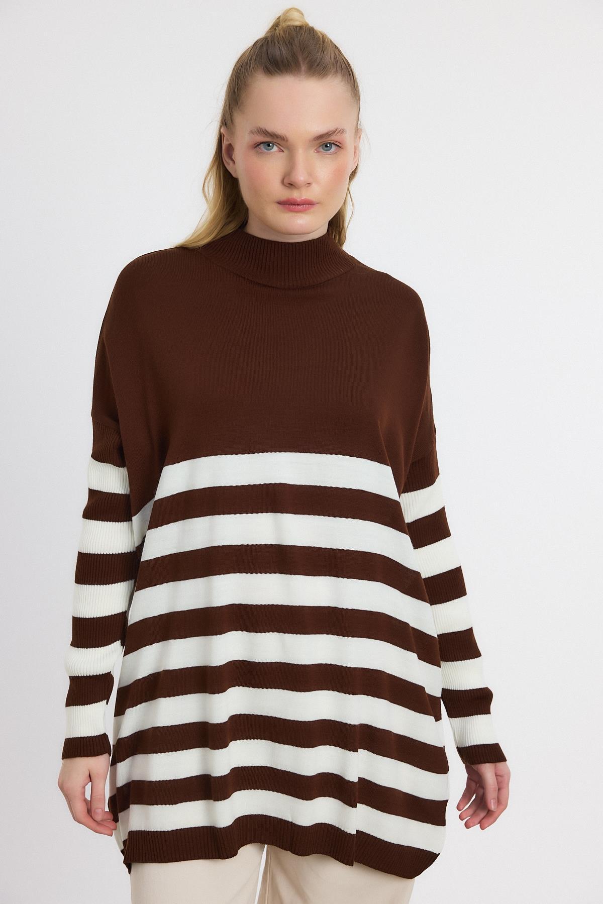 5325 Kalın Çizgili Tunik Acı Kahve - 2