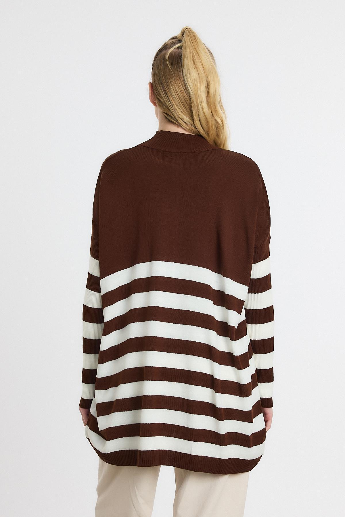5325 Kalın Çizgili Tunik Acı Kahve - 5