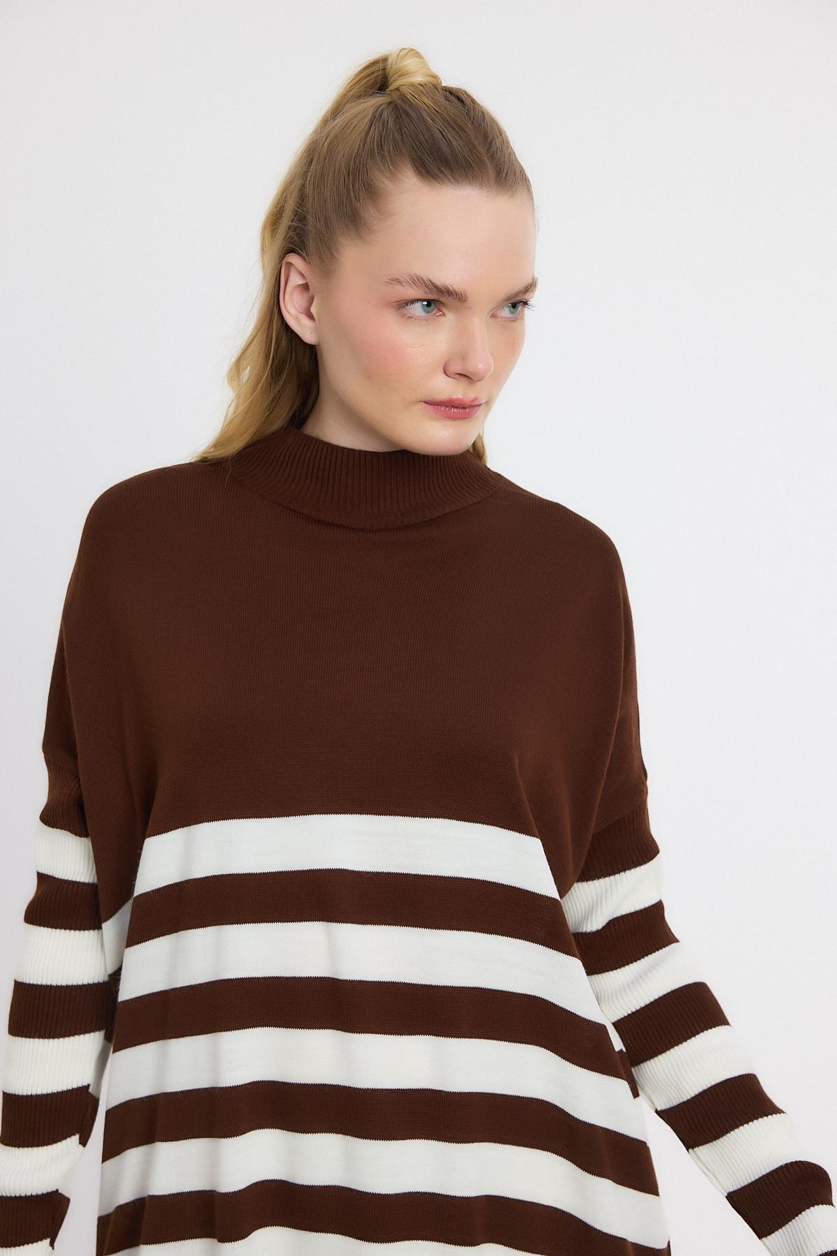 5325 Kalın Çizgili Tunik Acı Kahve - 6