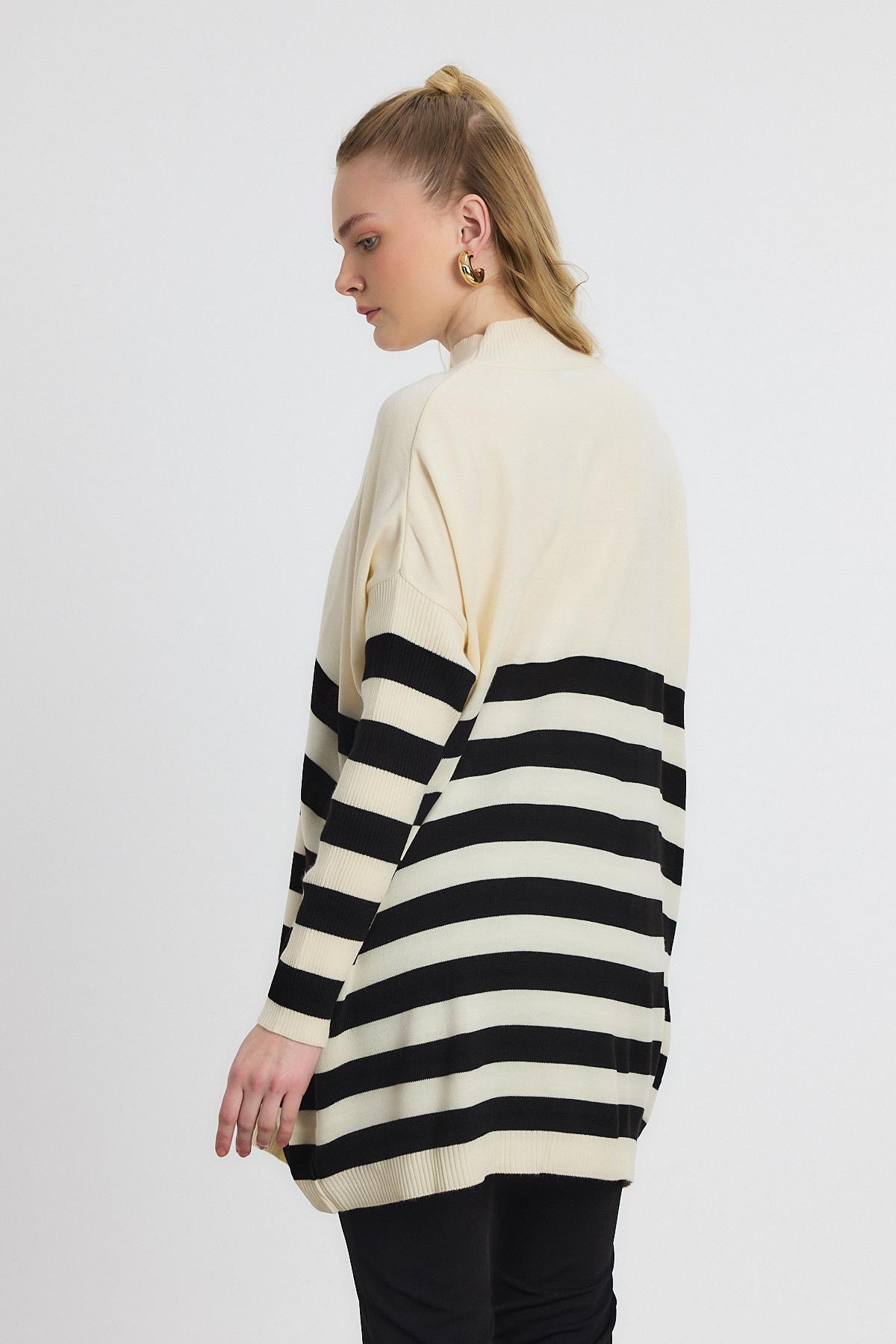 Ekru Kalın Çizgili Tunik 5325 - 5