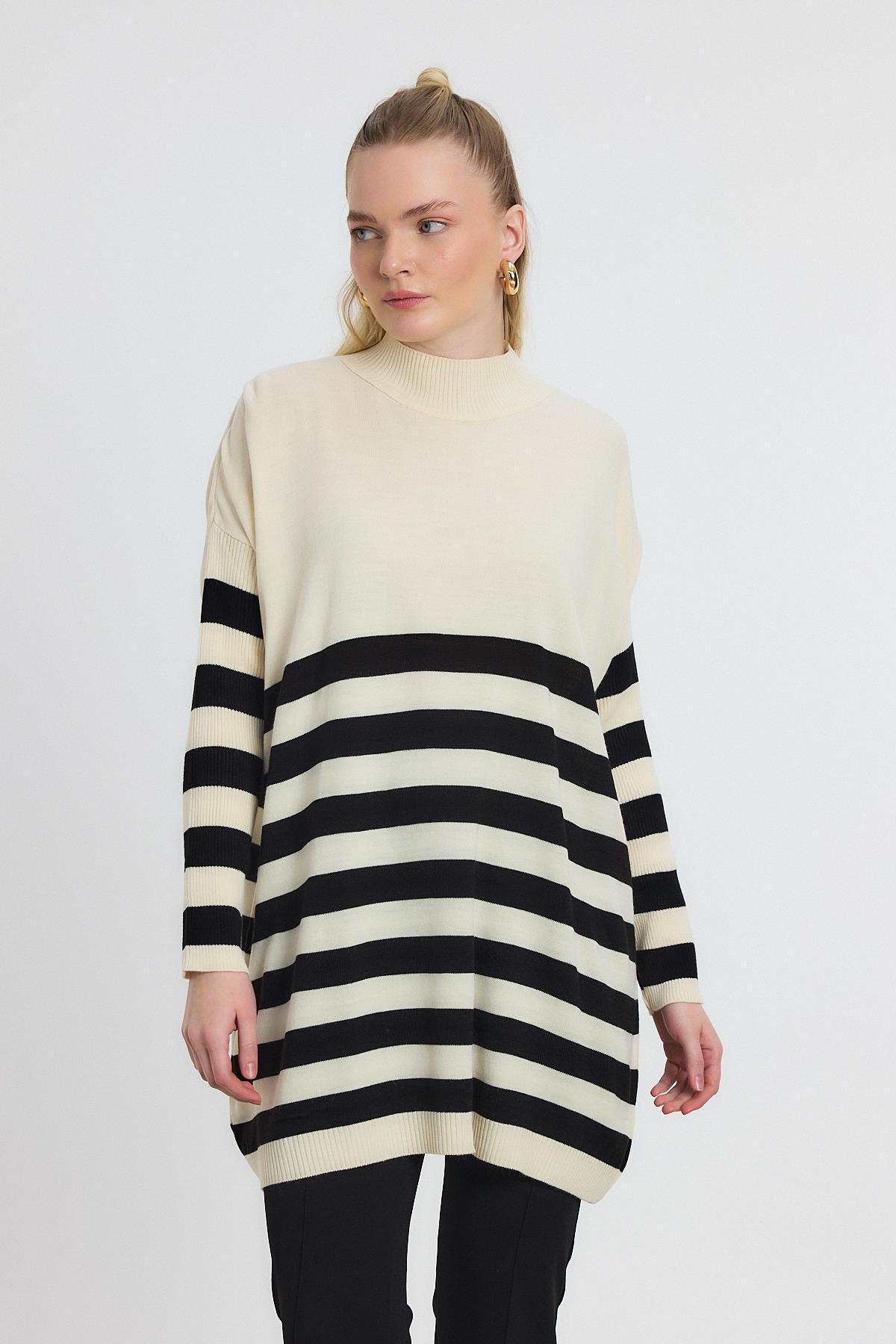 Ekru Kalın Çizgili Tunik 5325 - 7