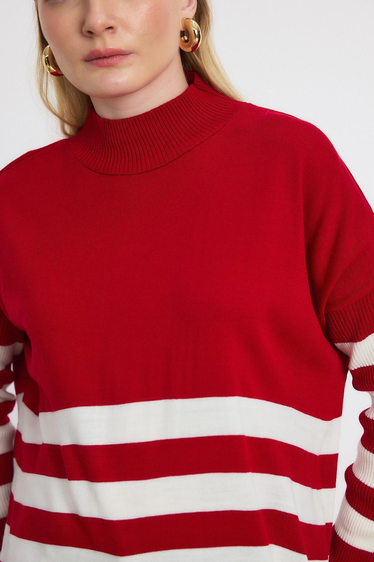 5325 Kalın Çizgili Tunik Kırmızı - RAYS