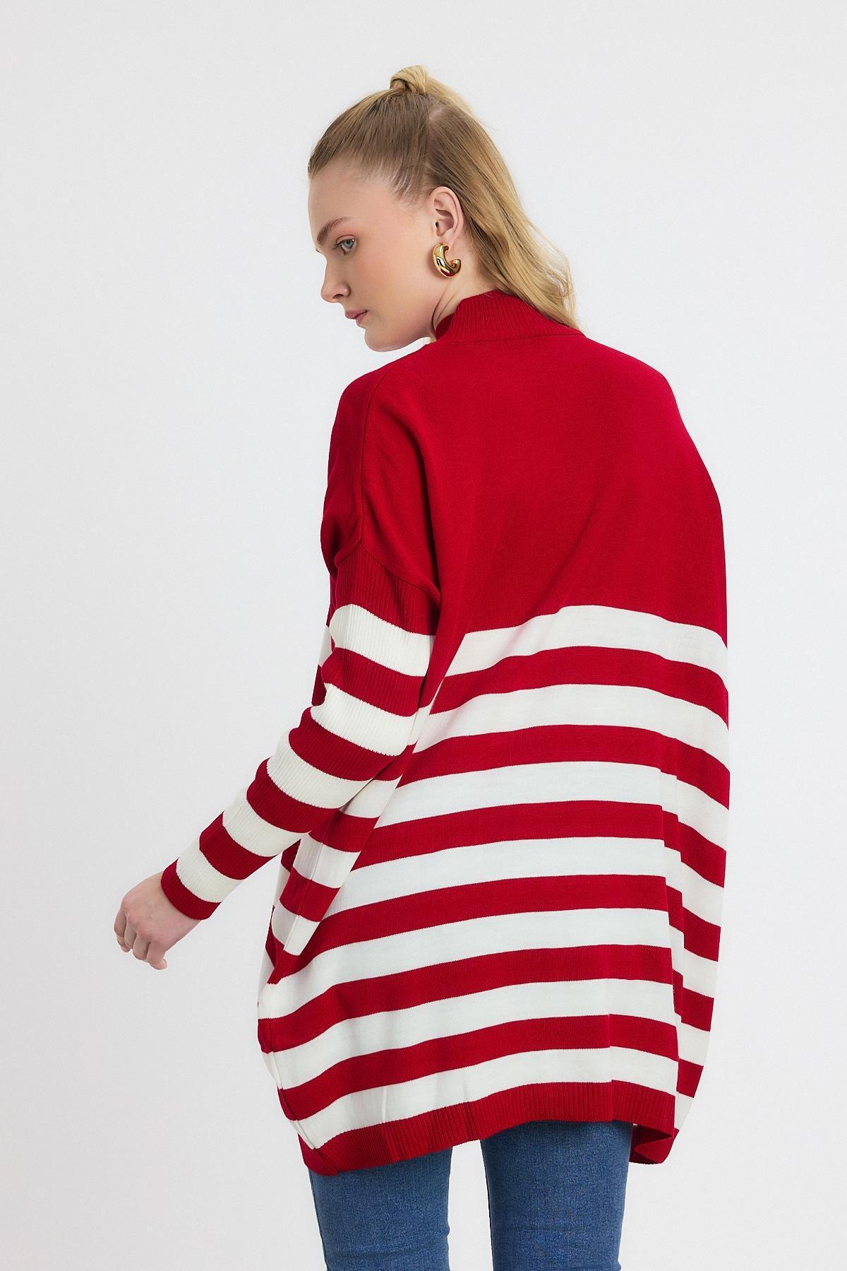 5325 Kalın Çizgili Tunik Kırmızı - 5