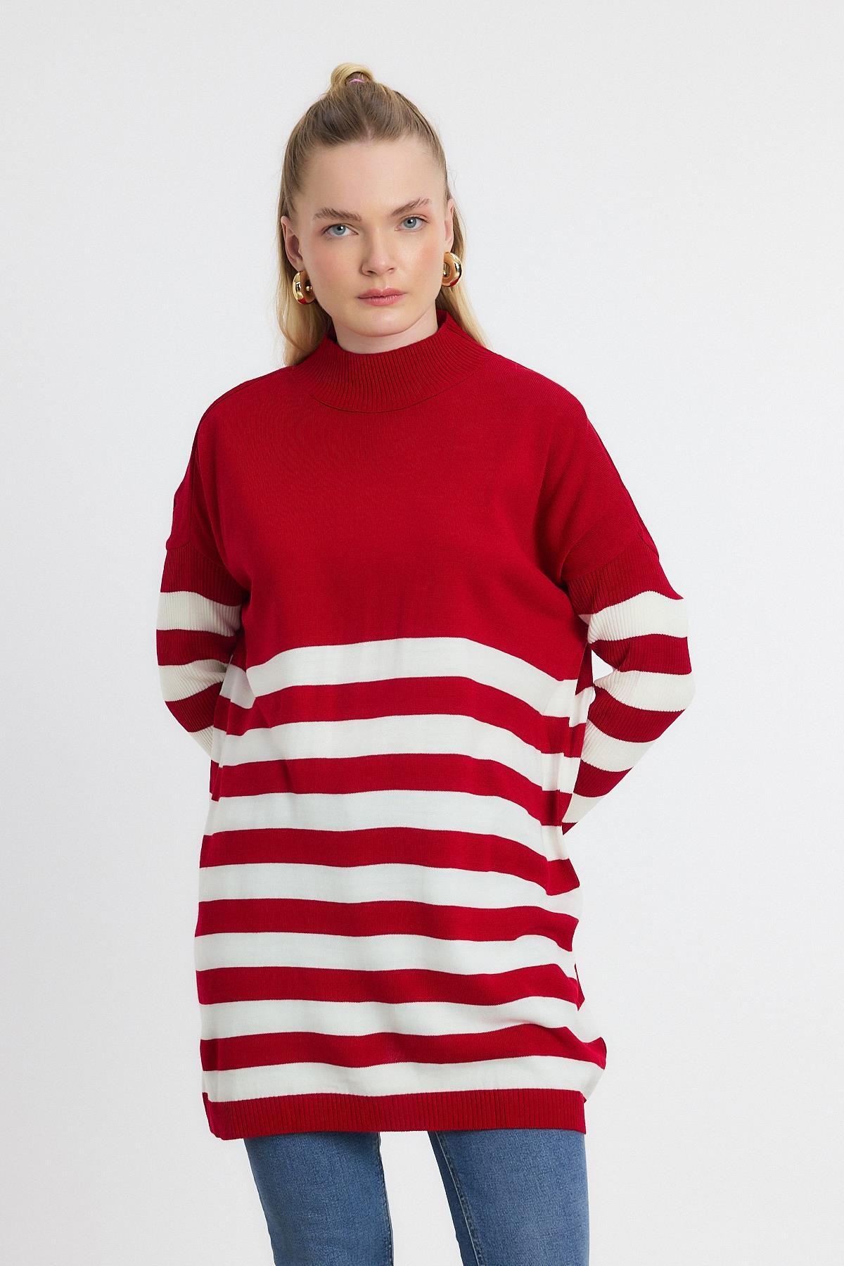 Kırmızı Kalın Çizgili Tunik 5325 