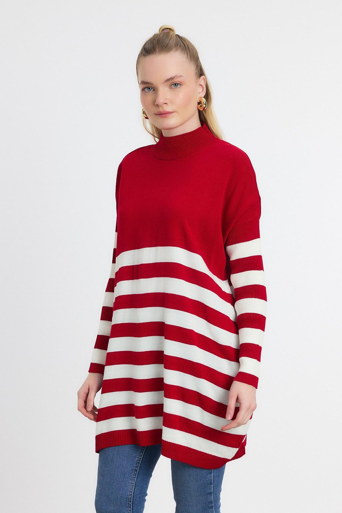 Kırmızı Kalın Çizgili Tunik 5325 - 2