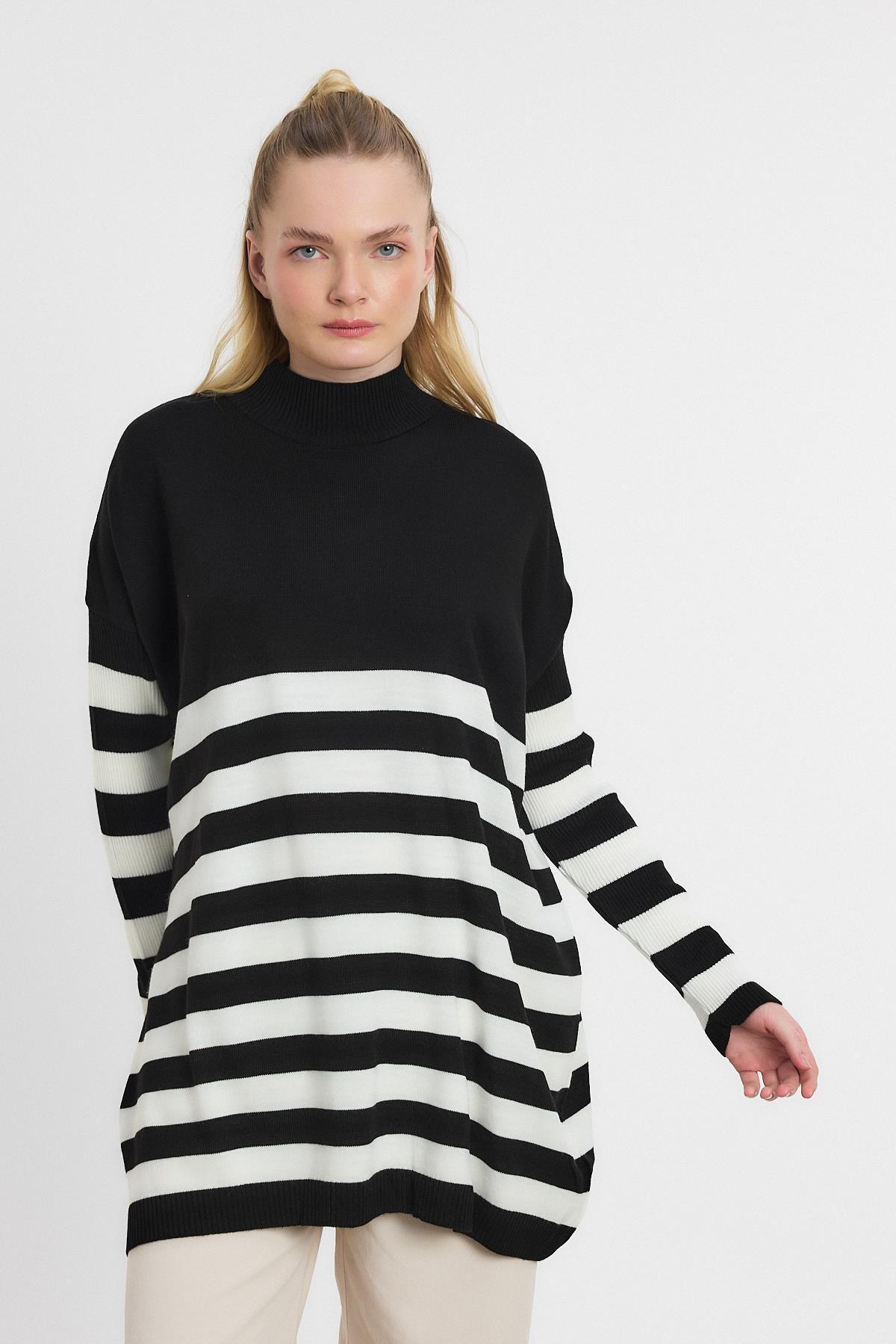 5325 Kalın Çizgili Tunik Siyah - RAYS