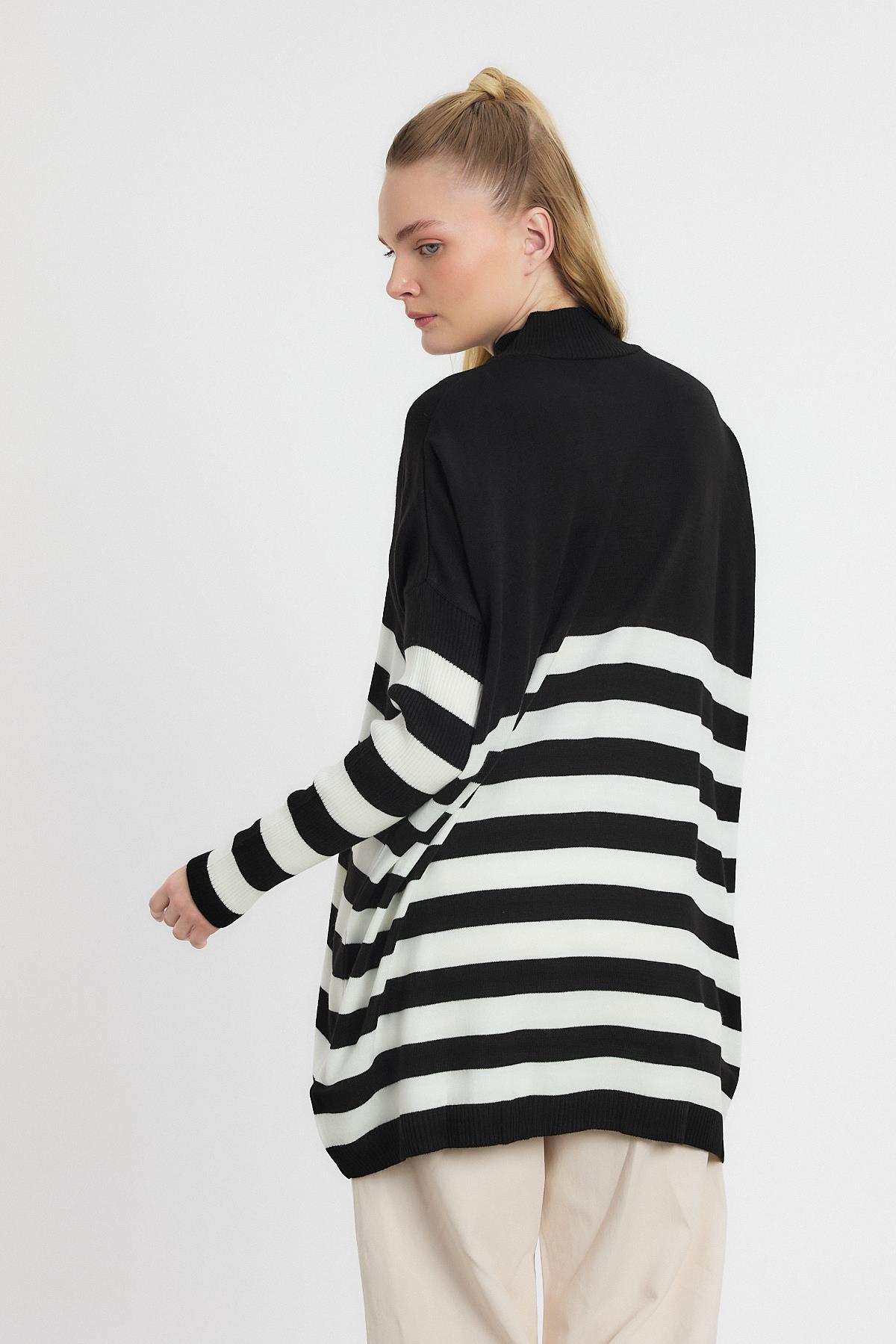 5325 Kalın Çizgili Tunik Siyah - 6