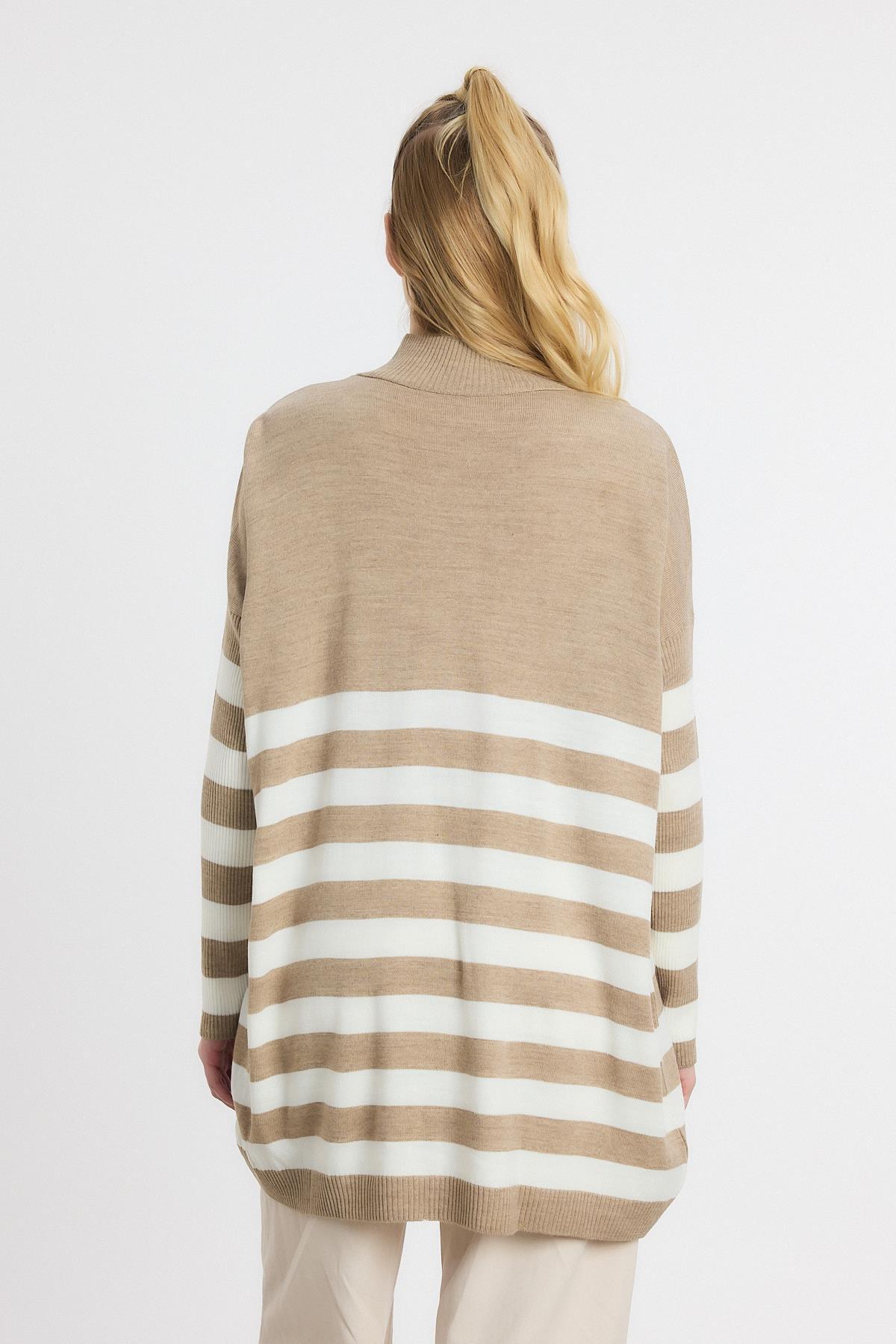 5325 Kalın Çizgili Tunik Vizon - 5