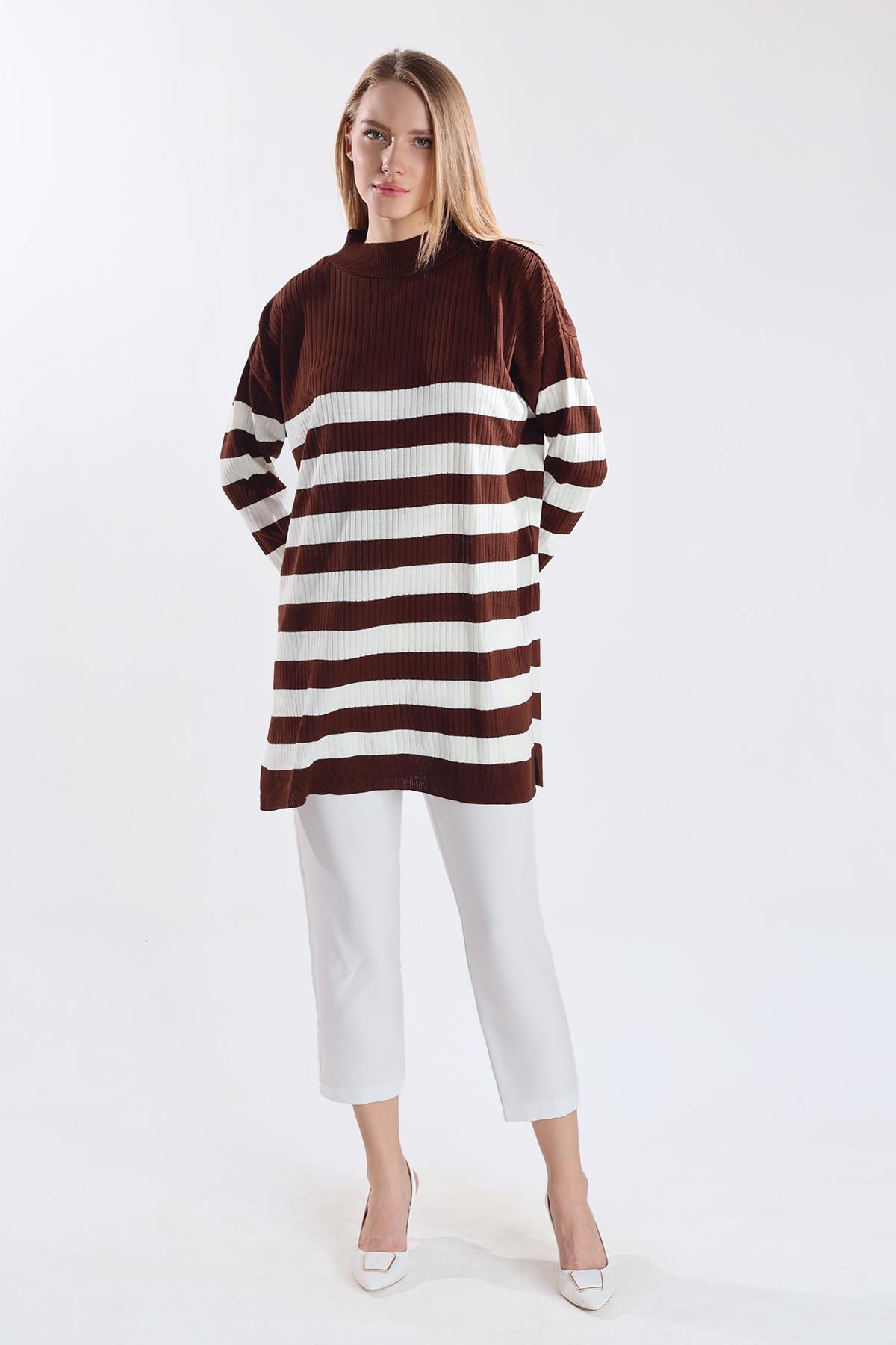 Acı Kahve Çizgili Triko Tunik 5330 - 7