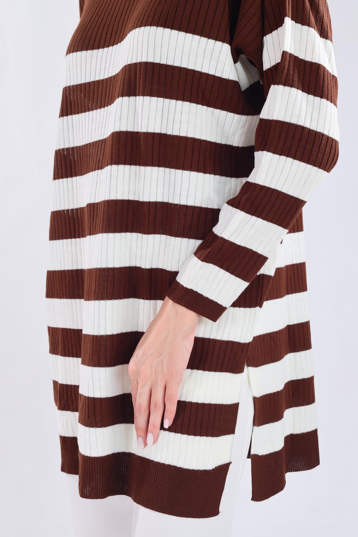 5330 Çizgili Triko Tunik Acı Kahve - RAYS