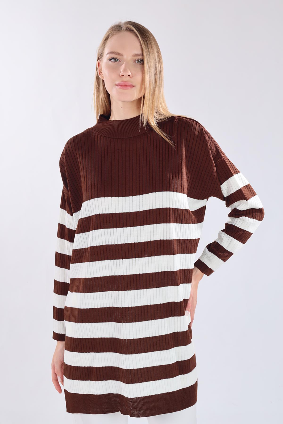 Acı Kahve Çizgili Triko Tunik 5330 - 2