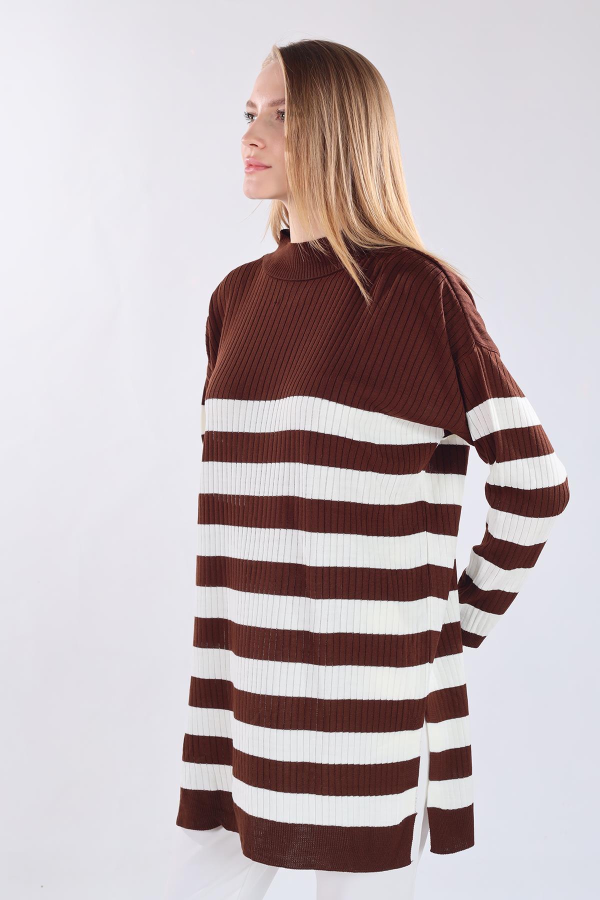 Acı Kahve Çizgili Triko Tunik 5330 - 3