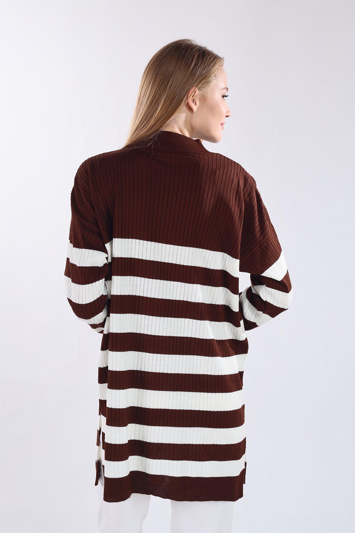 Acı Kahve Çizgili Triko Tunik 5330 - 6