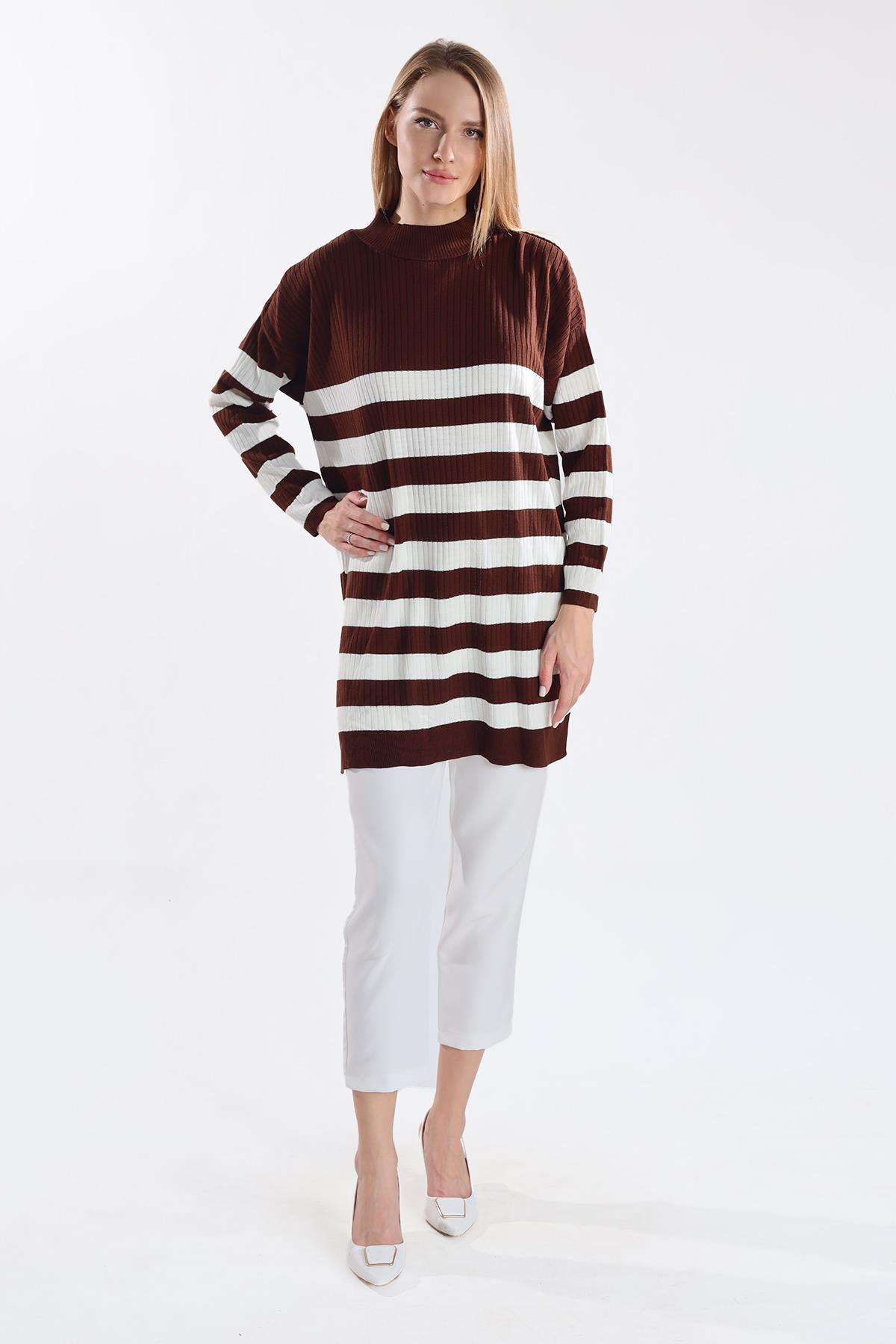 Acı Kahve Çizgili Triko Tunik 5330 - 8