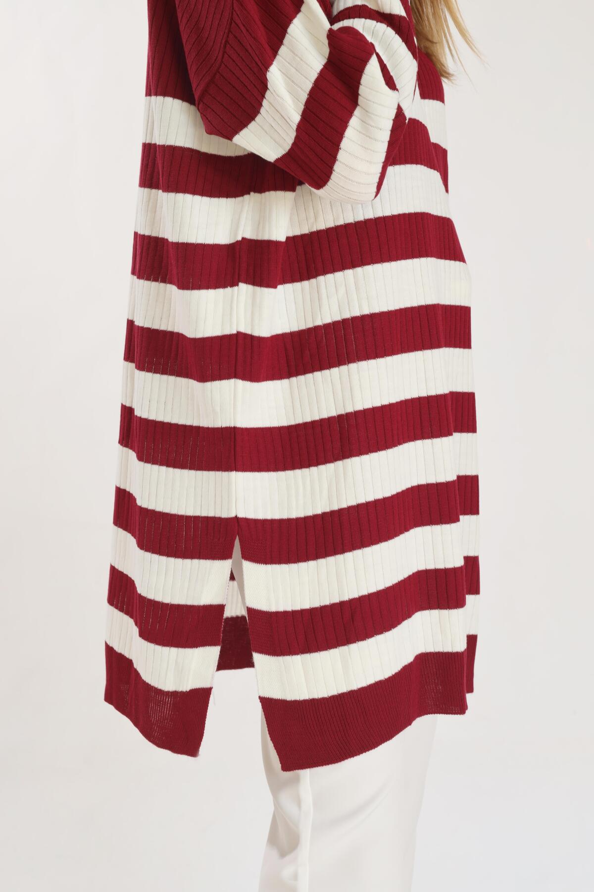 5330 Çizgili Triko Tunik Bordo - 7
