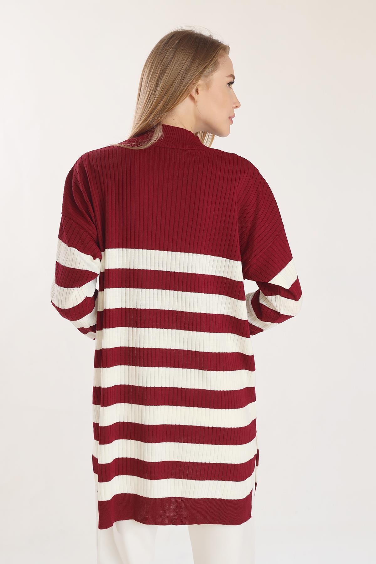 5330 Çizgili Triko Tunik Bordo - 5