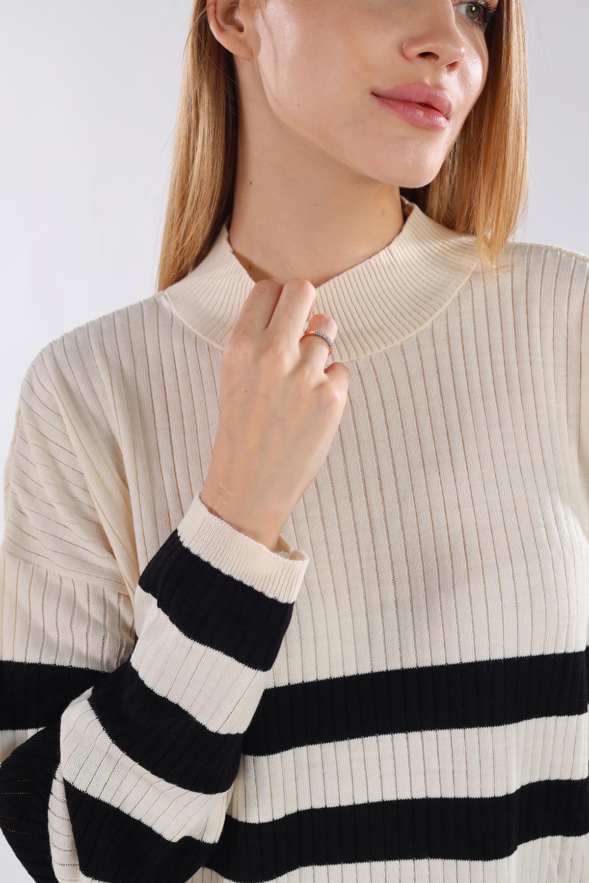 Ekru Çizgili Triko Tunik 5330 - 4