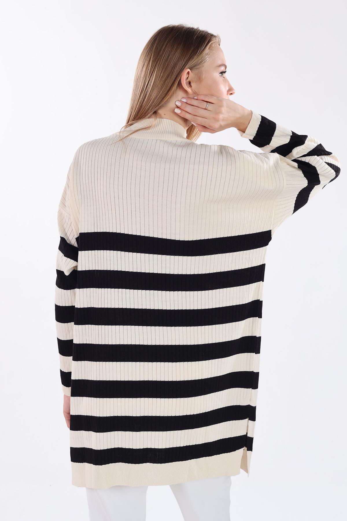 Ekru Çizgili Triko Tunik 5330 - 5