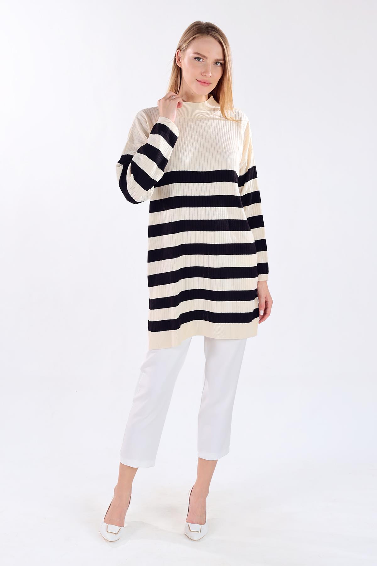 Ekru Çizgili Triko Tunik 5330 - 8