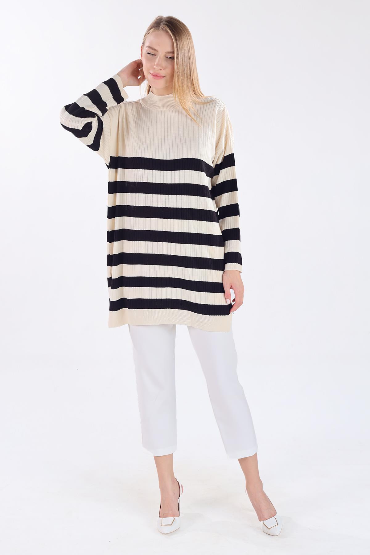 Ekru Çizgili Triko Tunik 5330 - 9