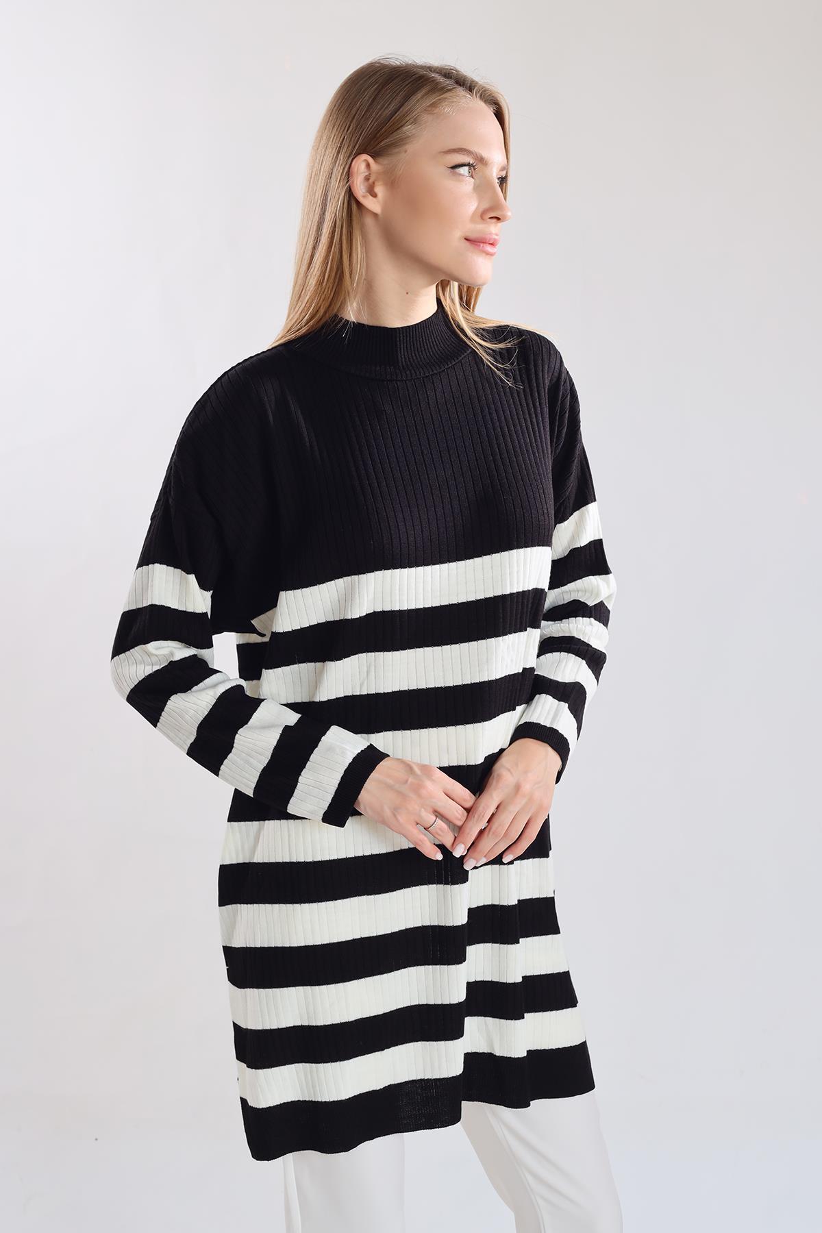 Siyah Çizgili Triko Tunik 5330 - 1