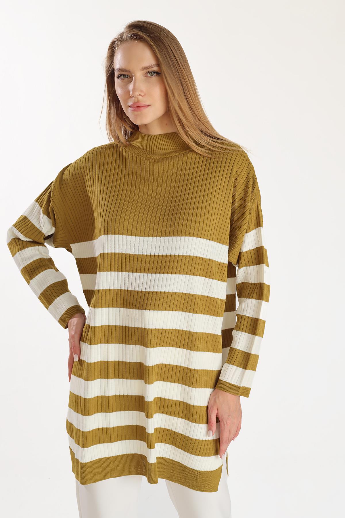 Yağ Yeşili Çizgili Triko Tunik 5330 - 1