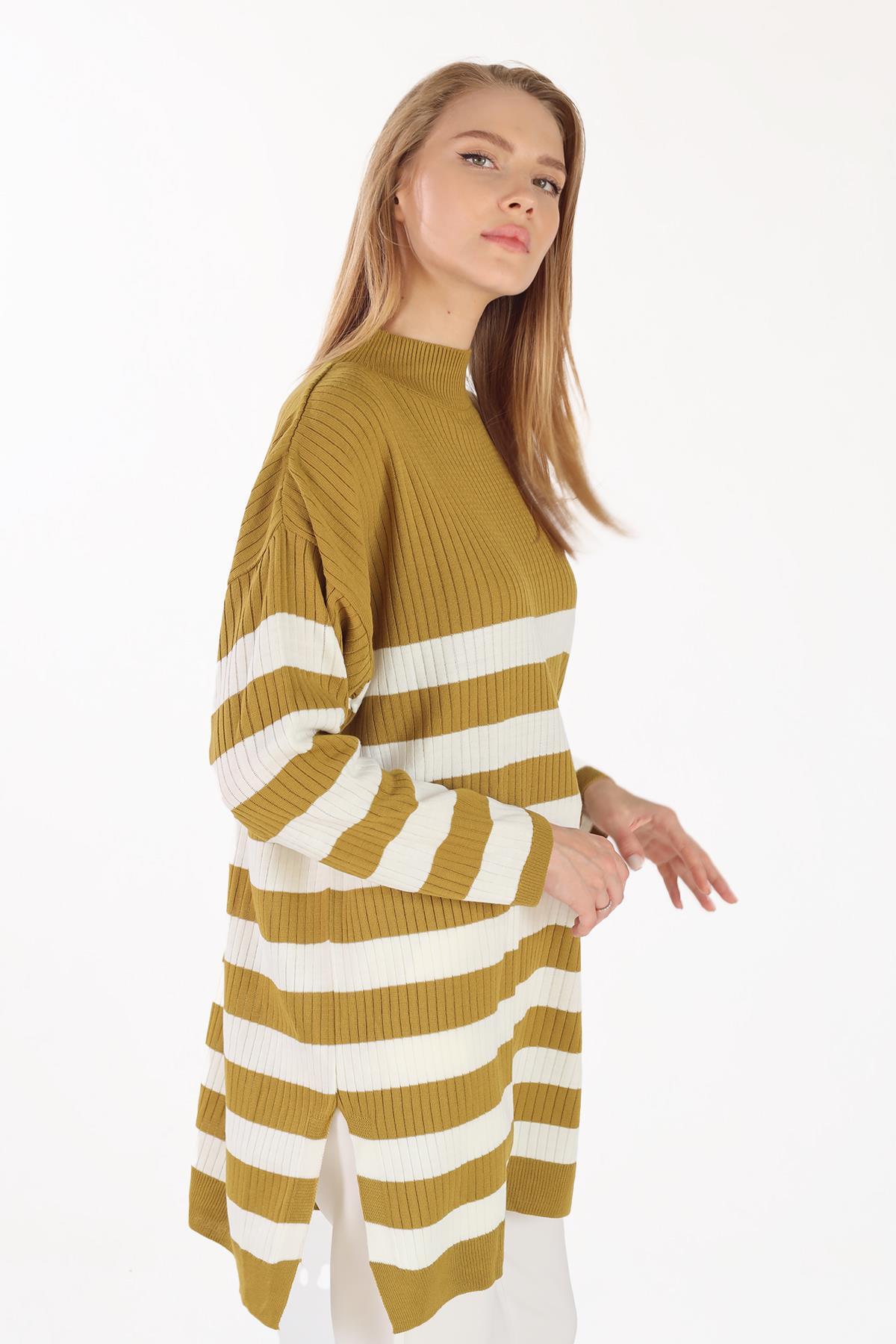 Yağ Yeşili Çizgili Triko Tunik 5330 - 3