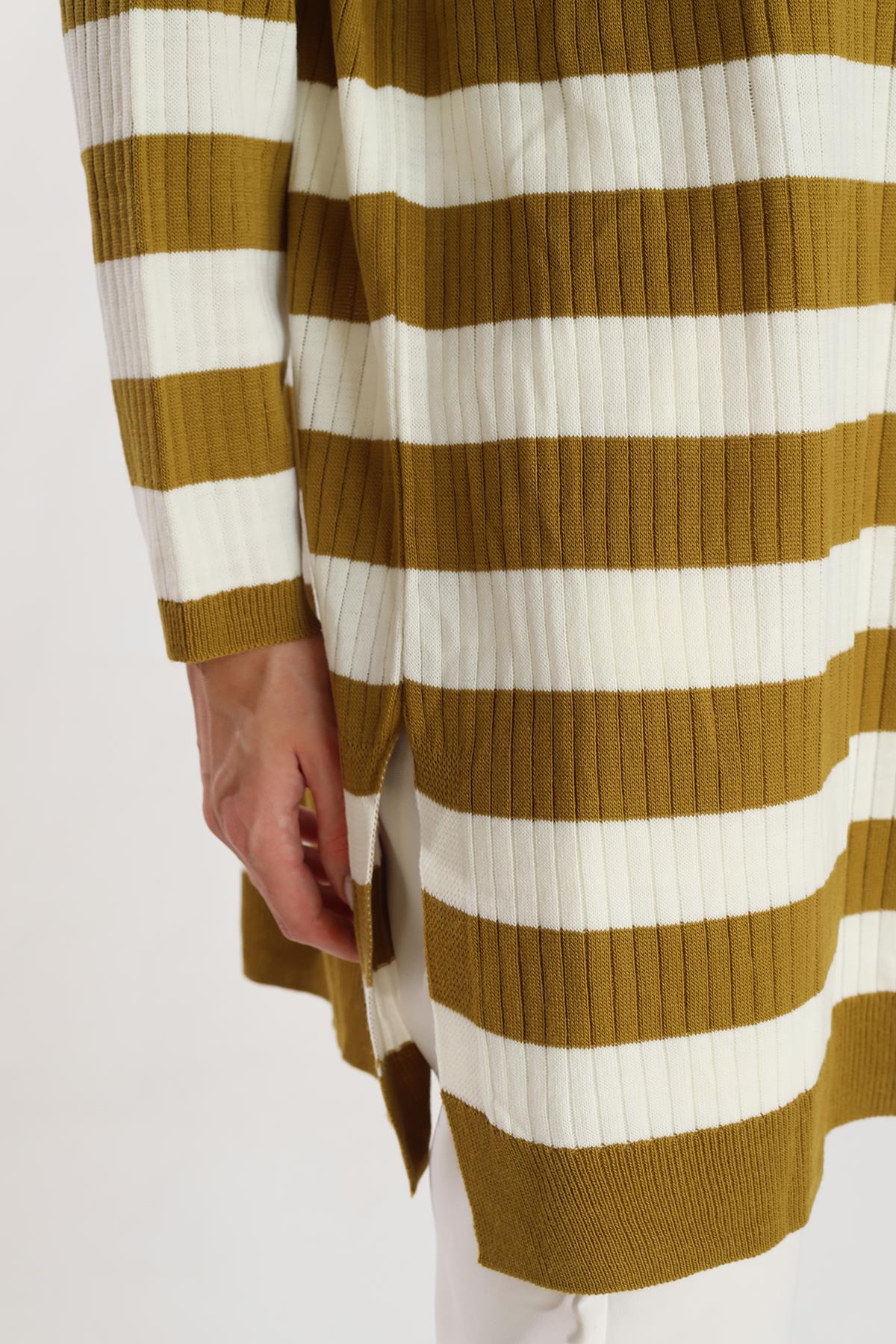 Yağ Yeşili Çizgili Triko Tunik 5330 - 4