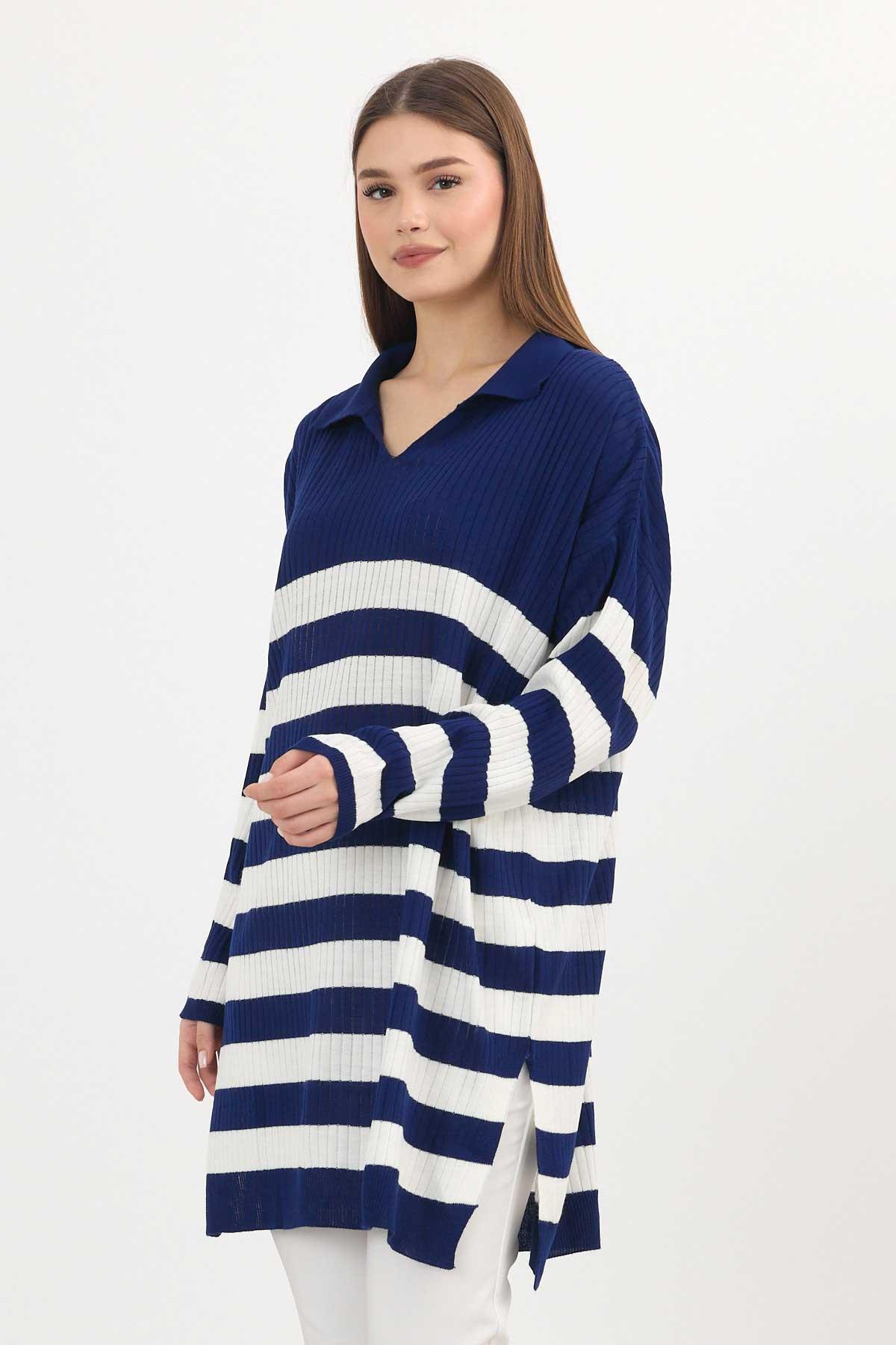 5335 Çizgili Fitilli Triko Tunik Laci - 1