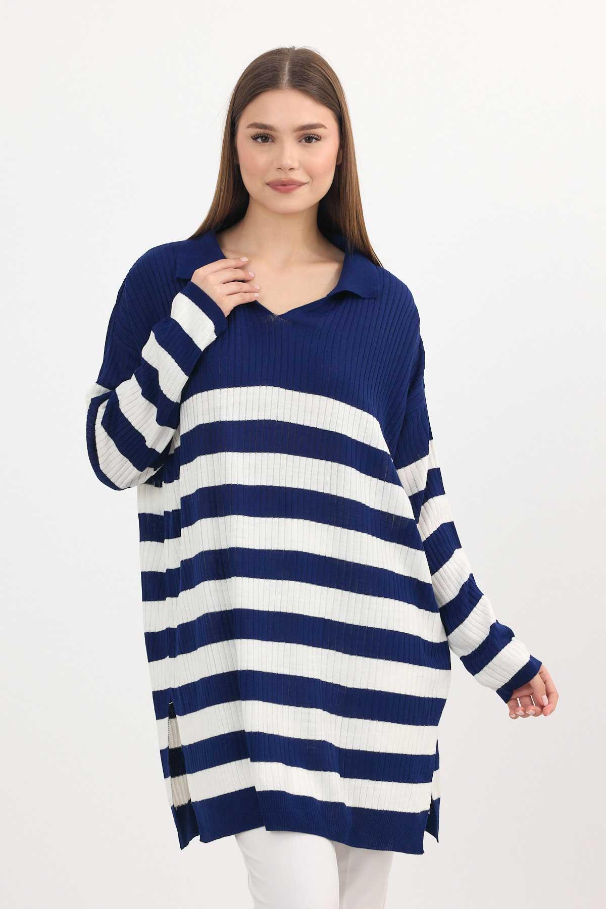 5335 Çizgili Fitilli Triko Tunik Laci - 3
