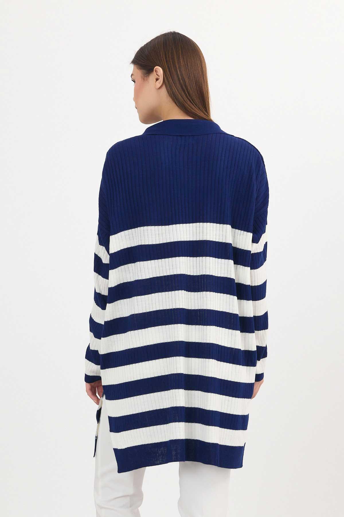 5335 Çizgili Fitilli Triko Tunik Laci - 6