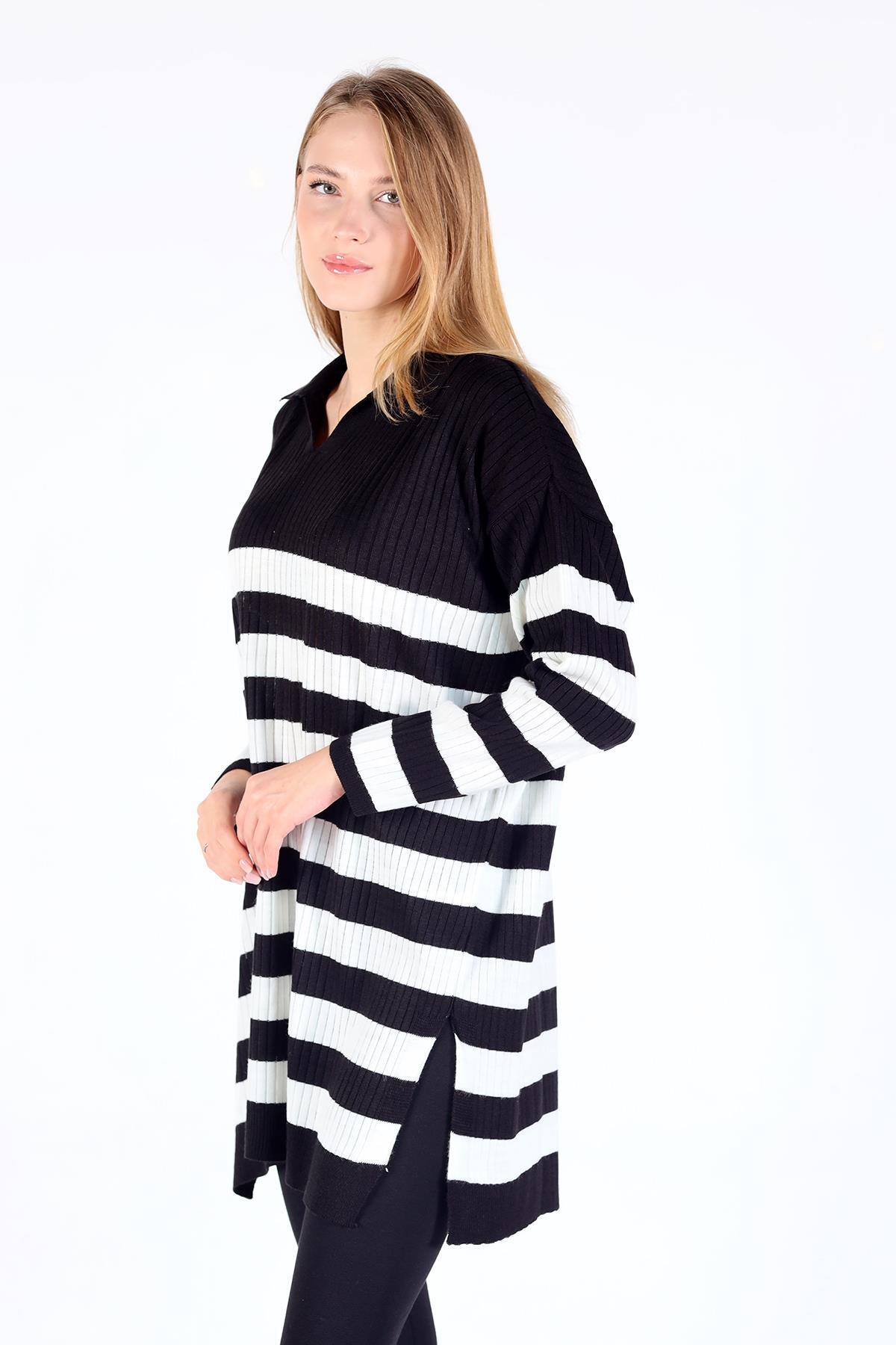 Siyah Çizgili Fitilli Triko Tunik 5335 - 1
