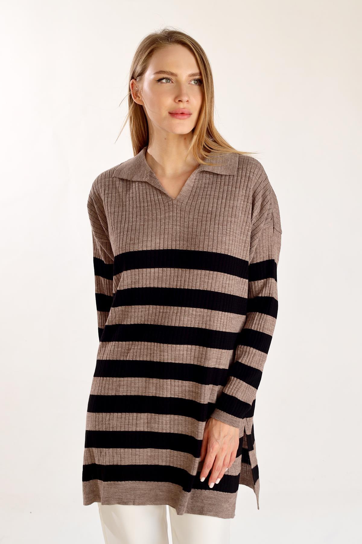 Vizon Çizgili Fitilli Triko Tunik 5335 - 2