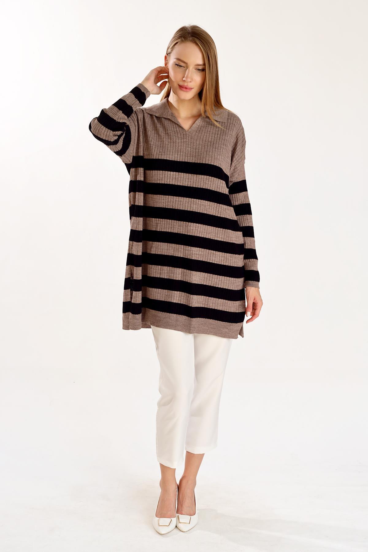 Vizon Çizgili Fitilli Triko Tunik 5335 - 3