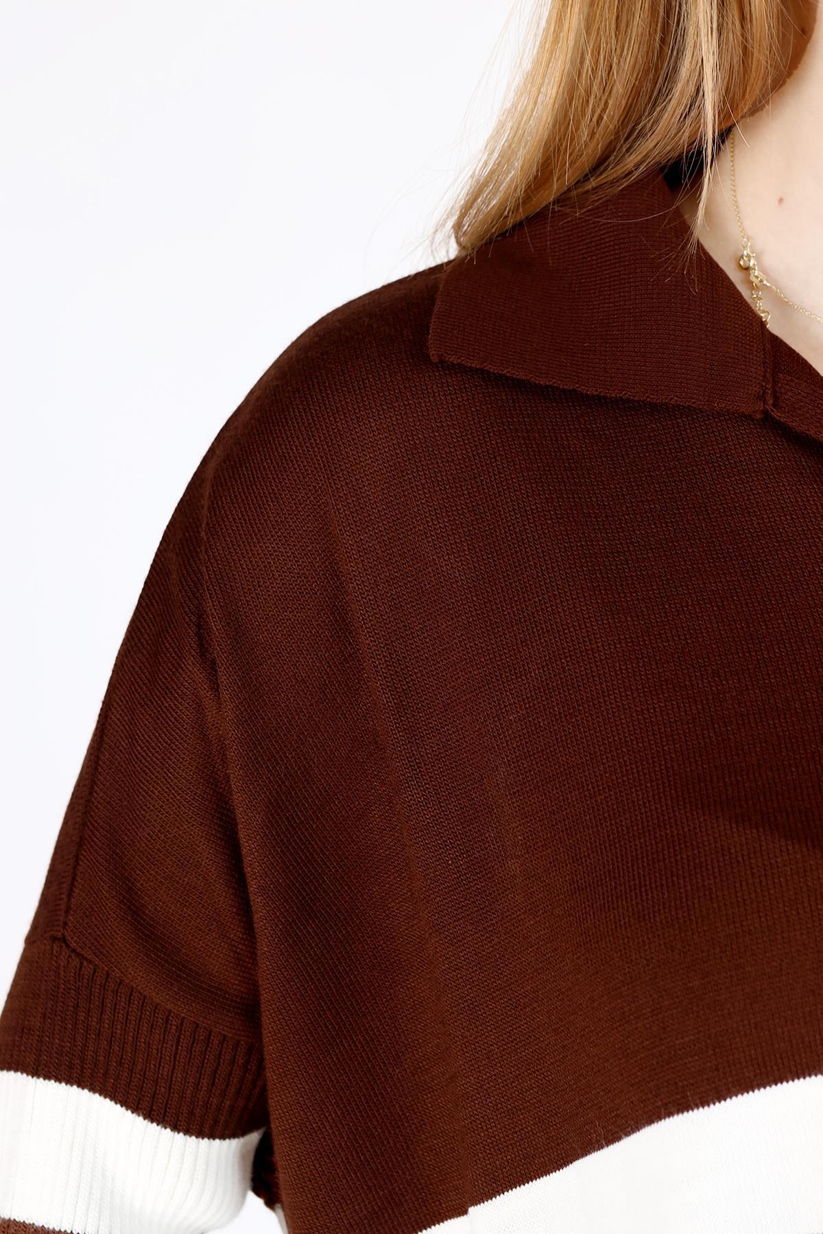Acı Kahve Polo Yaka Çizgili Tunik 5340 - 4