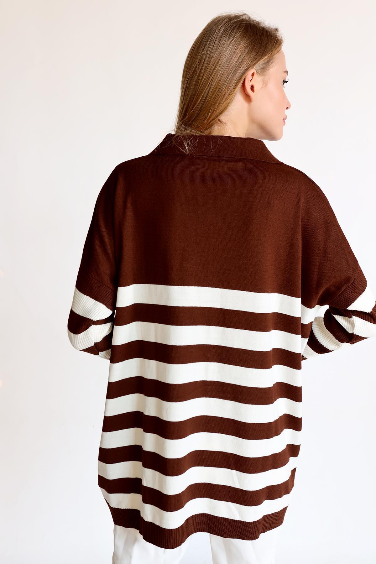 Acı Kahve Polo Yaka Çizgili Tunik 5340 - 5