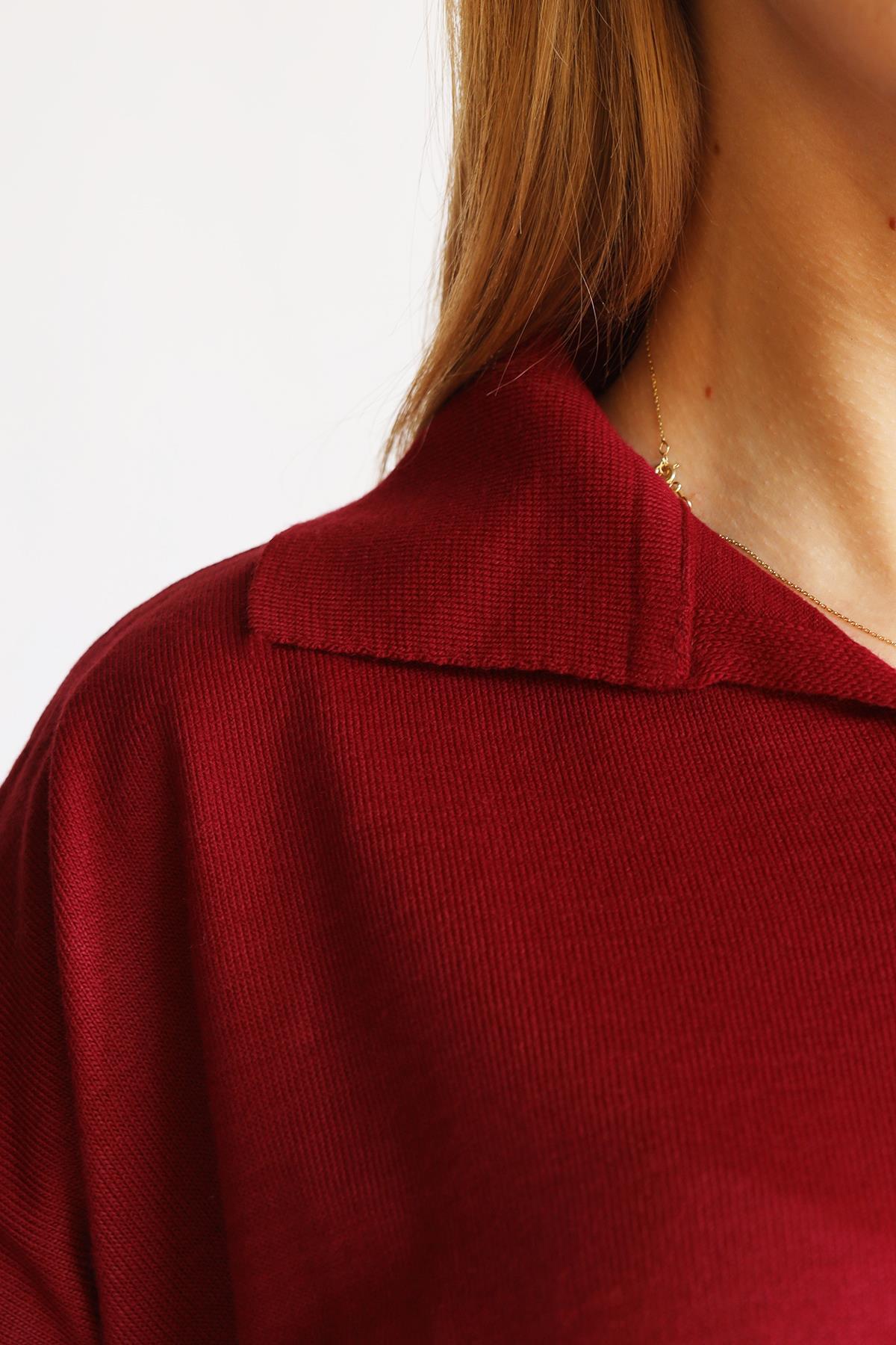 5340 Polo Yaka Çizgili Tunik Bordo - 4