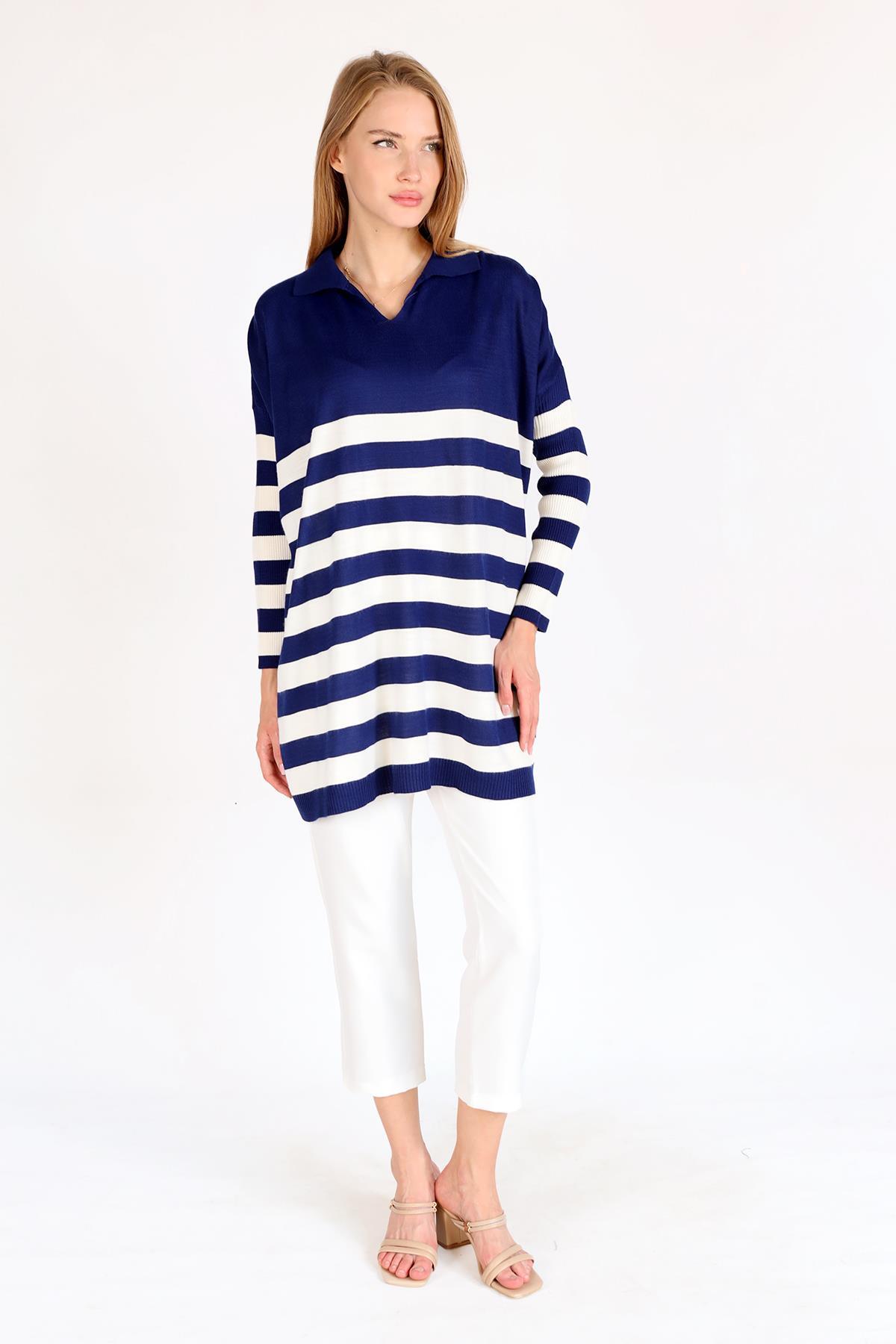 Laci Polo Yaka Çizgili Tunik 5340 - 6