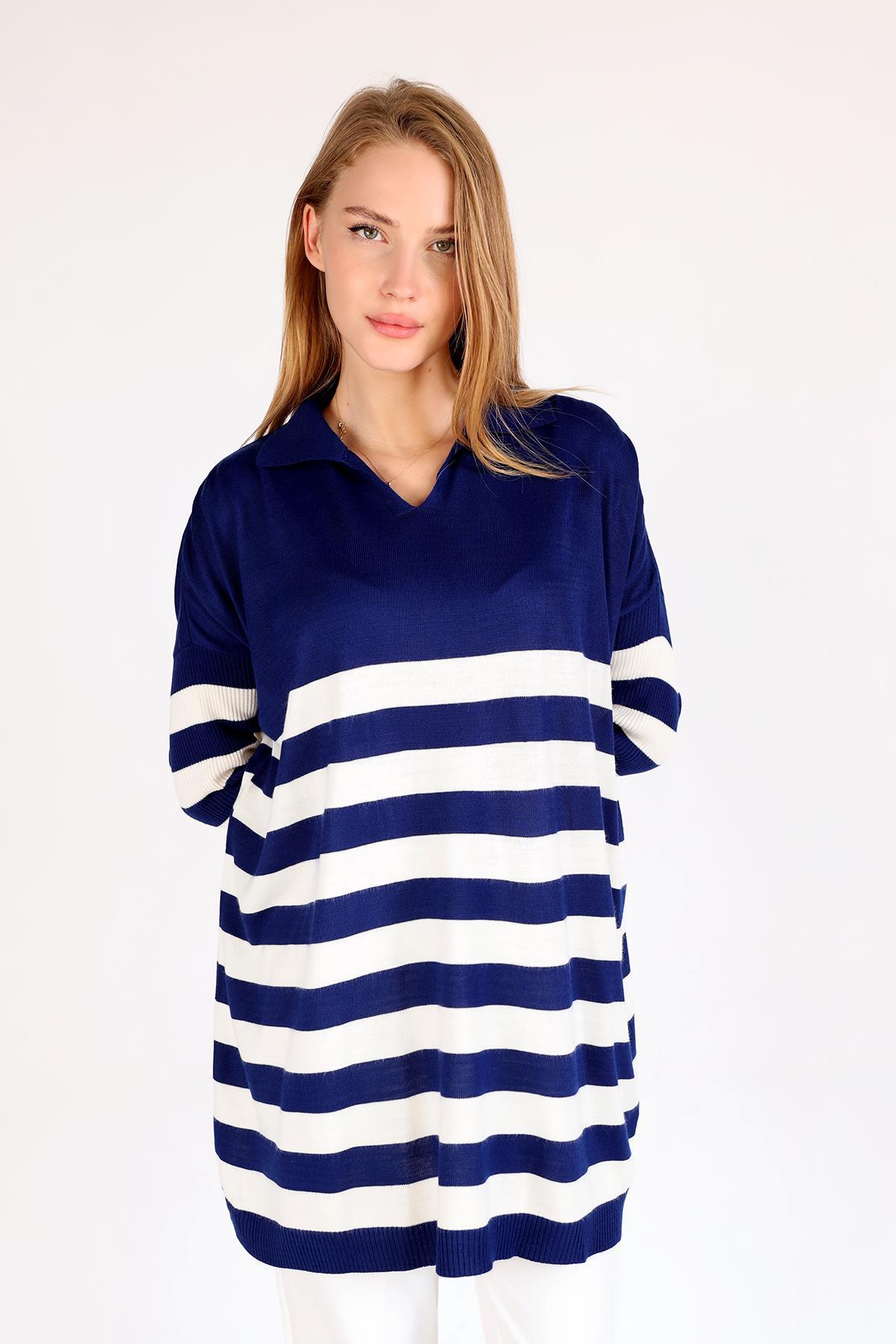 5340 Polo Yaka Çizgili Tunik Laci - 3