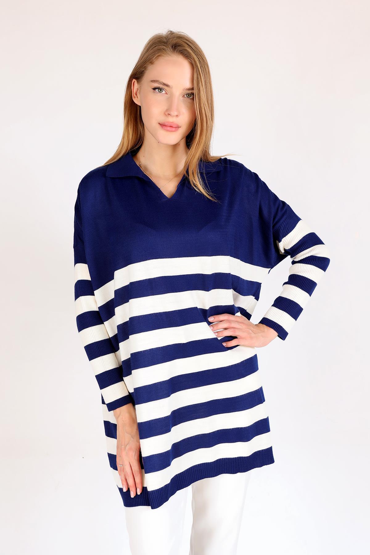 5340 Polo Yaka Çizgili Tunik Laci - RAYS