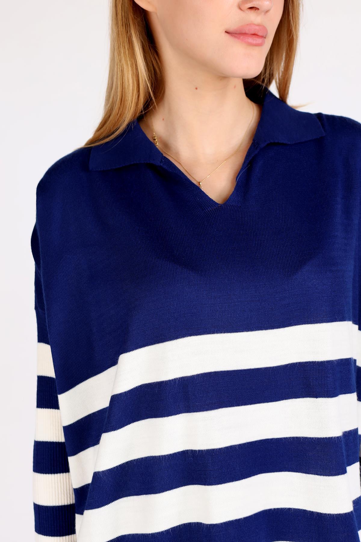 5340 Polo Yaka Çizgili Tunik Laci - RAYS