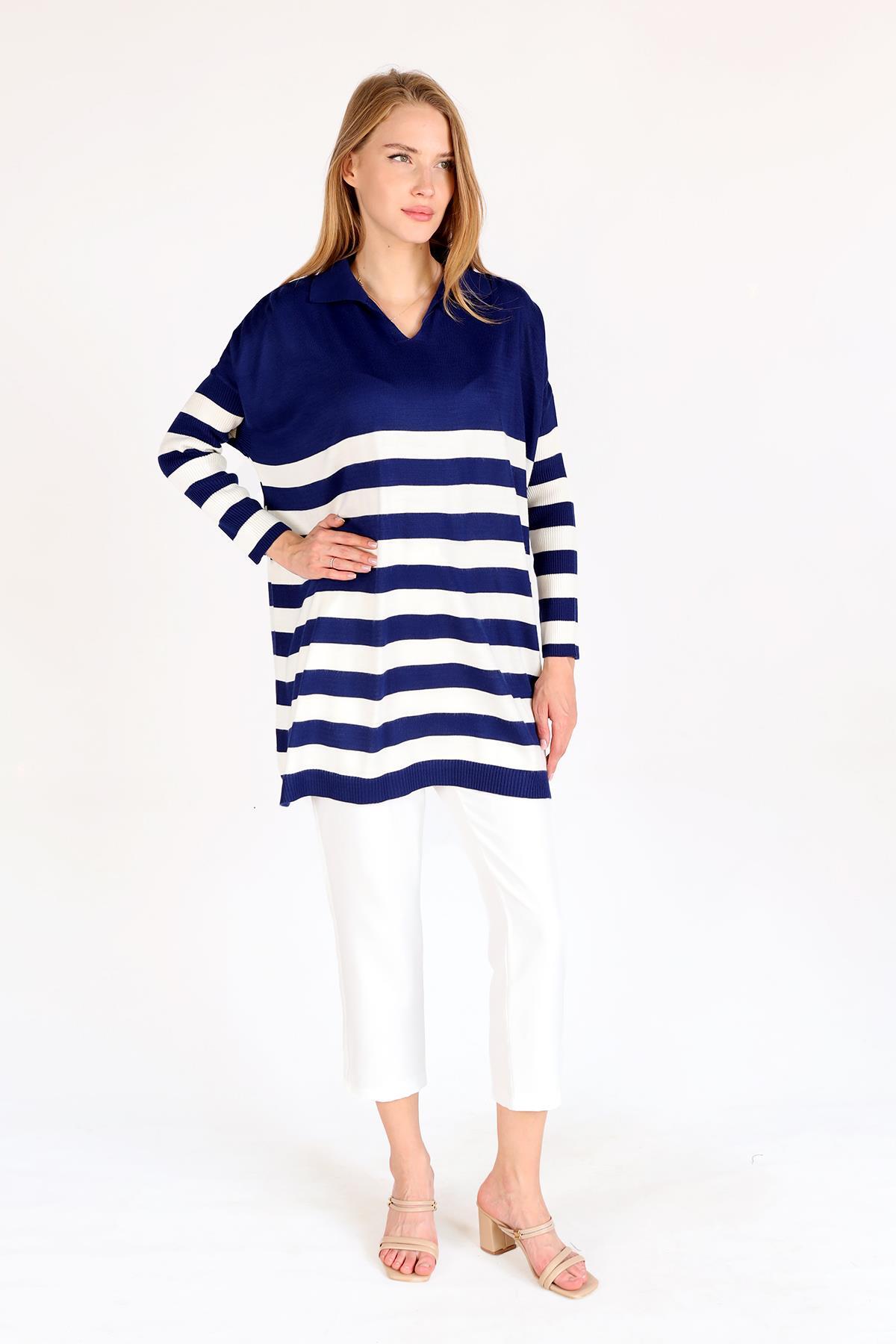 5340 Polo Yaka Çizgili Tunik Laci 